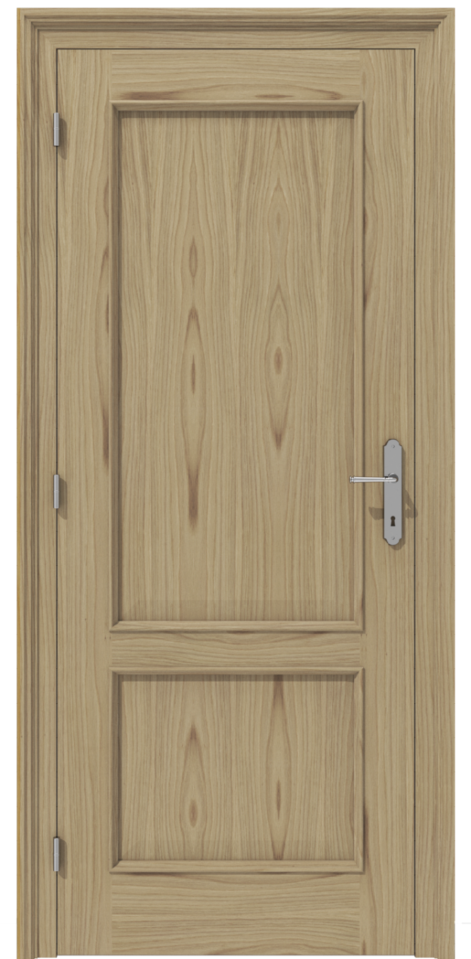 Klasyczne drzwi wewnętrzne fornirowane dębem z elementami z litego drewna – model K12